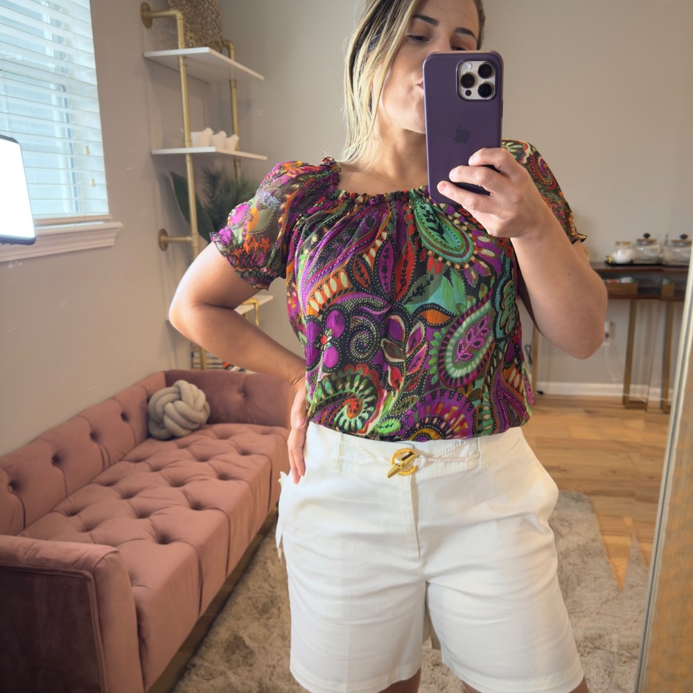 Lafayette 148 NY Petite Multicolor Silk‎ Floral Print Blouse Top